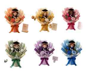 Custom Crochet Graduation Bouquet, Blue Hydrangea Flower Arrangement with Handmade Doll, Keepsake Gift for Graduate 2026