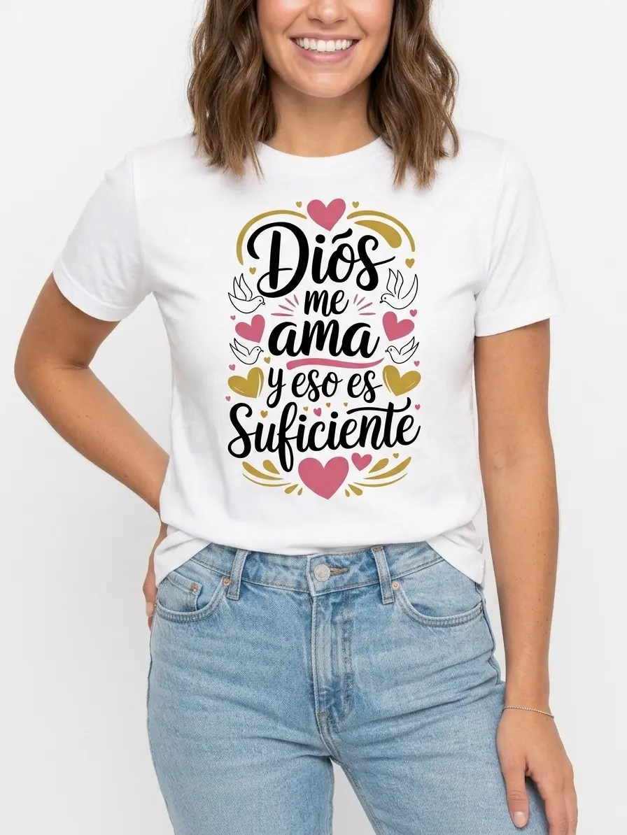 Dios Me Ama Faith Graphic Tee 100% Cotton White S-5XL Women Spanish-quote Christian-apparel Faith-wear Daily-inspirational Meaningful-gift