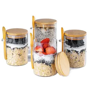 Overnight Oats Containers with Lids,16oz Overnight Oats Jars 4 Pack, Oatmeal Cups,Meal Prep Containers,Glass Meal Prep Containers with Lids