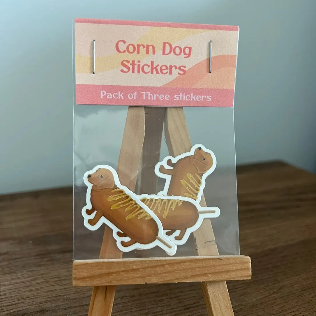 Colorful Mini Corn Dog Stickers Pack of Three - 1 Inch by 2 Inch