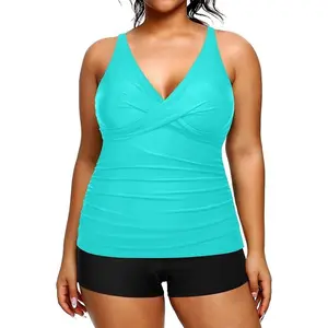 Aqua Eve Plus Size Tankini with Shorts Two Piece Swimsuits Tummy Control Bathing Suits for Women