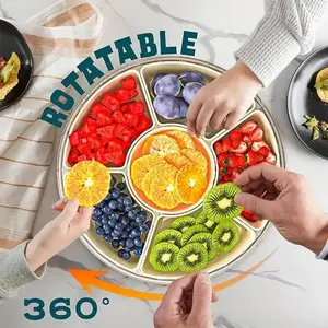 ASD 1pc Multi-Layered Plastic Fruit And Snack Tray Platter- Clear PET Rectangular Snack Serving Tray with 6 Compartments, Lid & Handle - Portable Charcuterie Container for Candy, Fruits, Nuts - Ideal for Parties & Entertaining makeuporganizer jewelry box