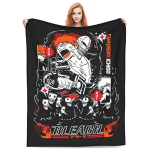 Bleach Ichigo Kurozaki Bed Blanket 3D Printed Throw Blanket Lightweight Super Soft Air Conditioning Room All Season Blanket Sofa Couch Bed Fans Cartoon Blanket 50"x40"