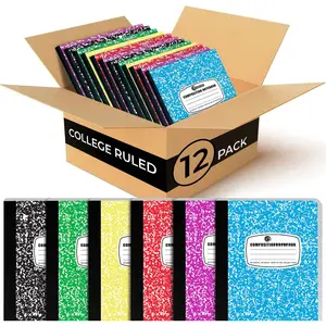 12 Pack Bulk Composition Notebooks College Ruled, 200 Pages (100 Sheets), 9-3/4 x 7-1/2, Hard Cover College Ruled Notebooks, Assorted Colors Composition Notebook For School, Colors May Repeat