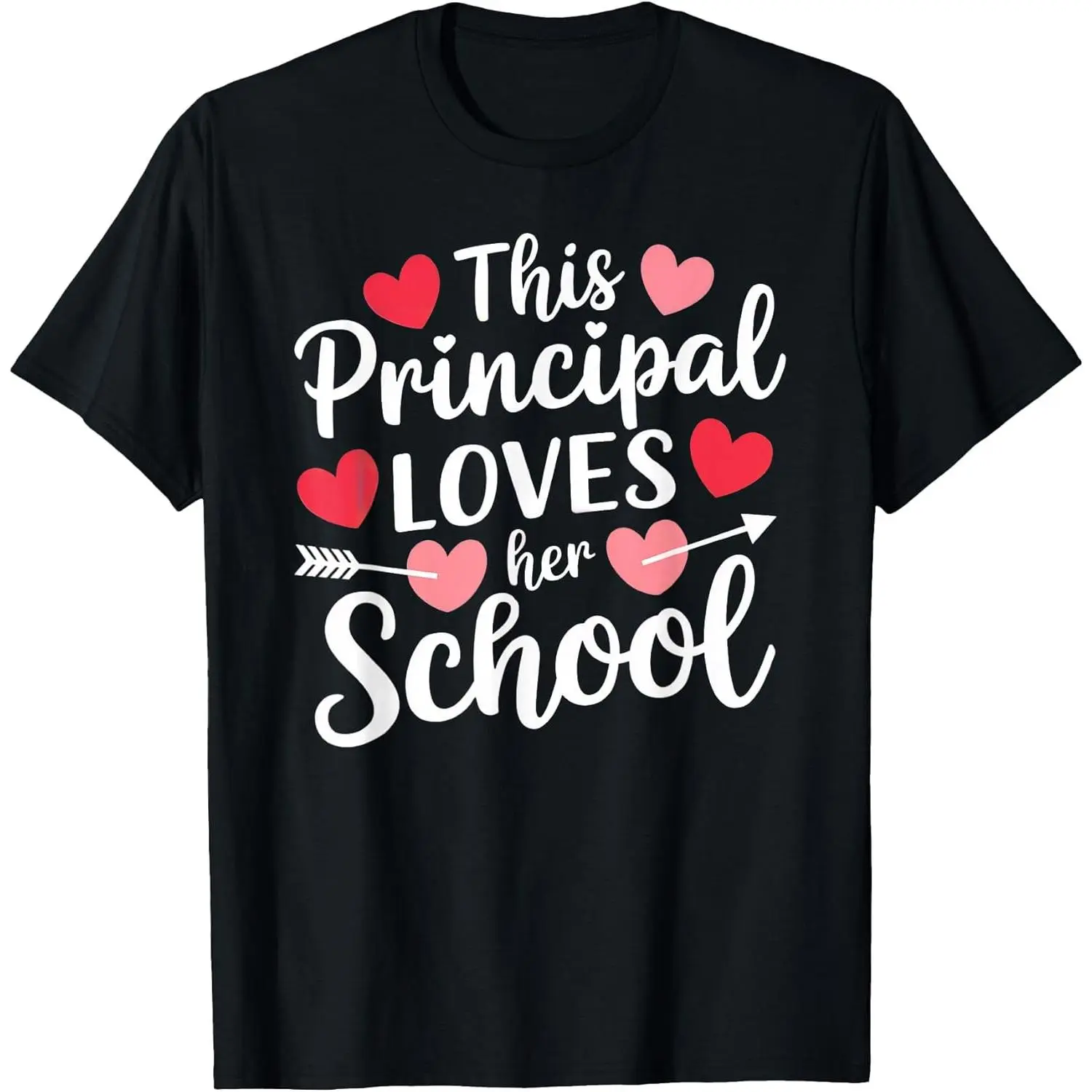 Women's Principal Graphic T-Shirt, Soft 100% Cotton Short Sleeve Top with Heart Print for Valentine's Day Teacher Gift, Tshirt, Shortsleeve, Everyday, Round Neck, Fabric, Casual, Outfits