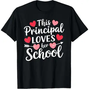 Women Principal Valentine’s Day School Principal Loves Heart T-Shirt