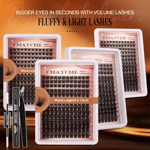 Volume Fluffy Eyelash Clusters Kit DIY Lash Extension Kit D Curvature Eyelash Extensions with Lash Bond and Seal Waterproof Tweezers,10-14mm Eye Corner Eyelashes and 16-18MM Cluster Lashes(300PCS,80D+100D)
