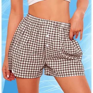 Women’s Summer Gingham Boxer Shorts 2026 – Y2K Plaid Pajama Lounge Sleep Shorts, Cute Beach Pj Bottoms