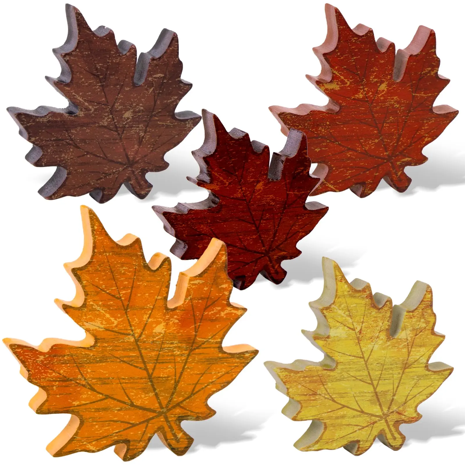 5-piece autumn home decor set — Thanksgiving table centerpiece, autumn desktop decoration, wooden maple leaf set for office desk decor