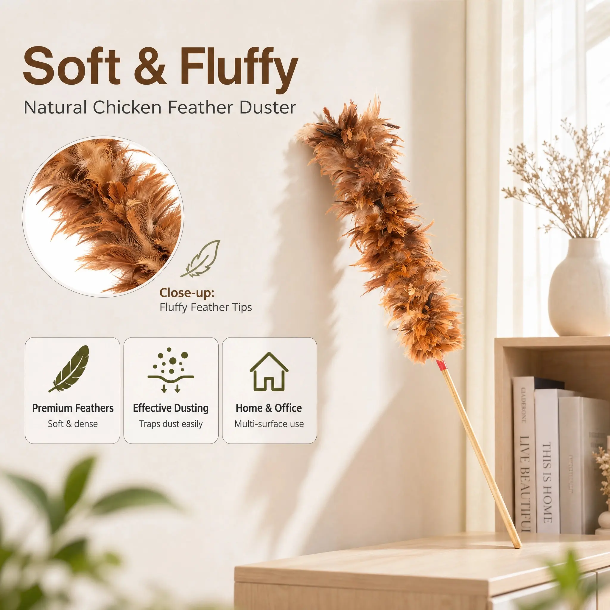 Feather Duster, Home Care Cleaning Tool for Household Dust Removal