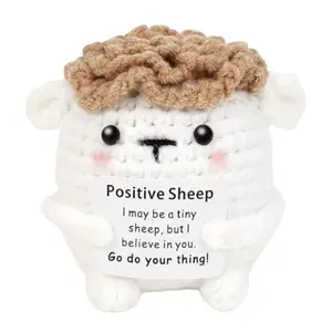 Positive Crochet Sheep Inspirational Gift, Handmade Mini Stuffed Animal Decoration, Emotional Support Birthday Present for Men and Women