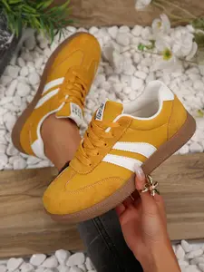 Women's Spring & Fall New Style PU Textile Sneakers, Retro Fashion Breathable Comfort Casual Shoes, Thick Sole Anti-Slip Lightweight