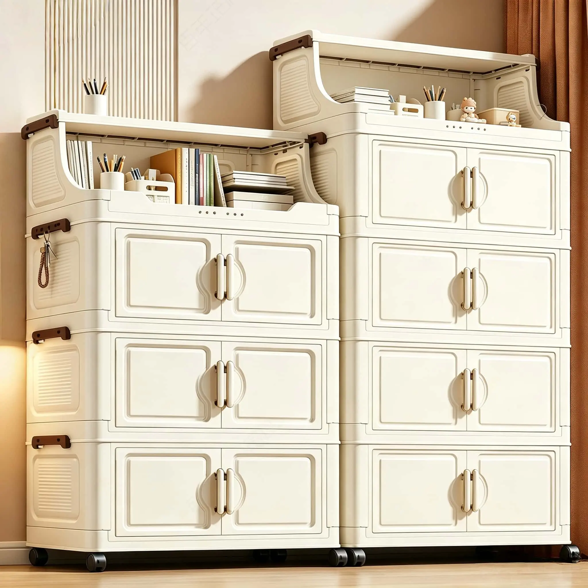 GoldSnake Plastic Stackable Storage Organizer - Smart Space-Saving Rectangular Bins, Easy to Move and Neat Spacious Organization, Stackable Design with 2/3/4/51 Layer Options for Home or Apartment