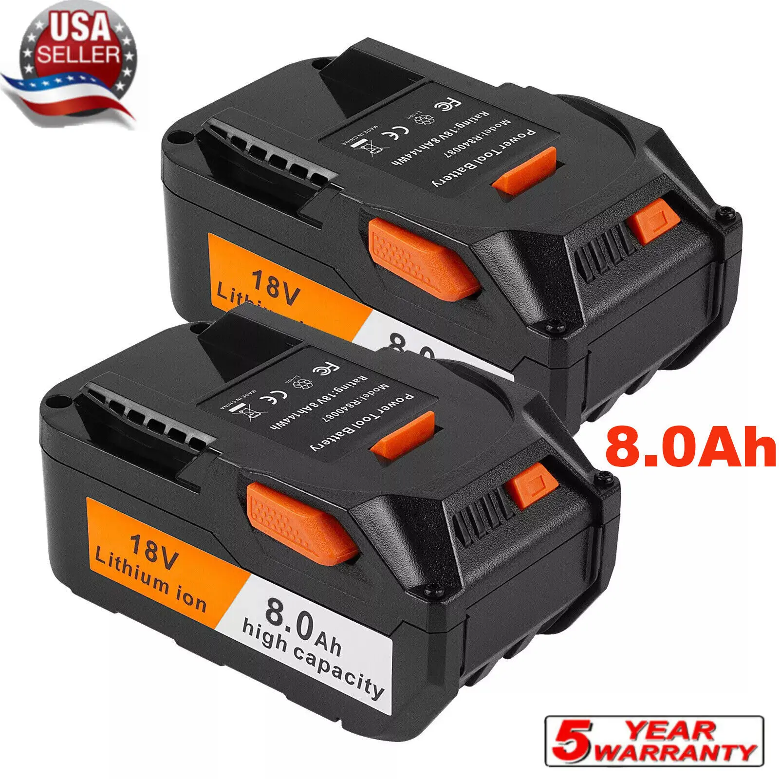 2025new 2PACK for Ridgid R840085 8.0Ah R840087 Battery Lithium Battery Rigid 18V Genuine