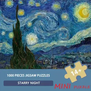 1000pcs MINI Jigsaw Puzzle - Vincent van Gogh Starry Night Art, 14.96x10.24inch White Rectangular Vintage Wall Decor, Adult Relax & Family Bonding Game, Anniversary Gift Idea, Adult Puzzle Game | Artistic Jigsaw Puzzle | Highquality Print