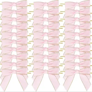 20pcs Satin Twist Tie Bows, Premade Ribbon Bows with Edge, Pretied Bows for Treat Bags, Cake Pops, Crafts, Weddings, Gifts, Gift Wrapping Supplies