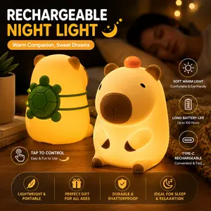 Cute Capybara Plastic Night Light - Tap Control, Colored Lighting, Warm Lighting, 30-Min Auto Shut-Off, Soft Silicone Lamp for Kids Bedroom, Cozy Gift for Children