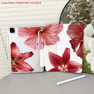 Retro red lily and hibiscus double-sided pattern, with adjustable stand and pen slot, foldable non-slip TPU protective case, suitable for Samsung, iPad mini, iPad Air, iPad Pro/iPad 10th generation, 11th generation and other iPad models.