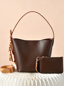 Premium Luxury Heritage Motif Interwoven Initials Vintage Letter Pattern Mini Bucket Bag Shoulder Bag with Mini Pouch