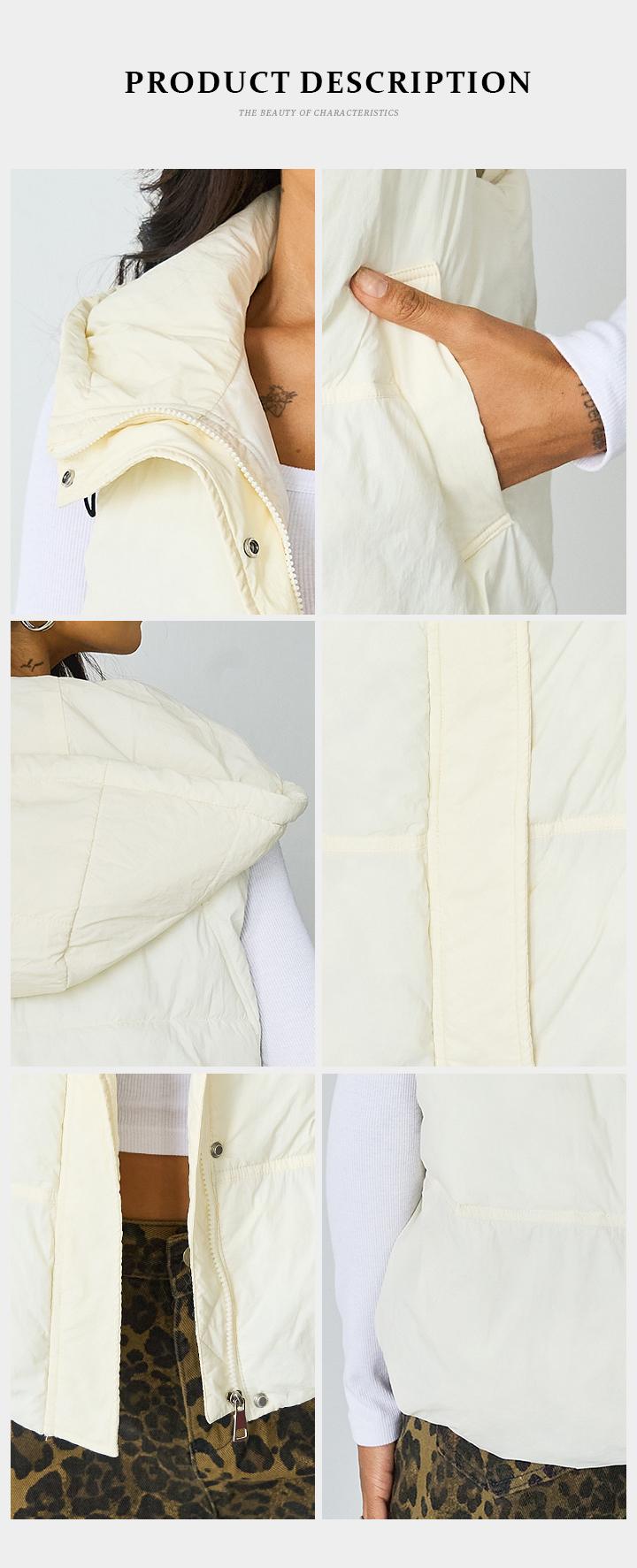 KatchMe Women's Street Solid Color Hooded Zip-Up Thermal Vest, Chic Sleeveless Outerwear for Women, Basic Side Pocket Vest for Fall & Winter (US)