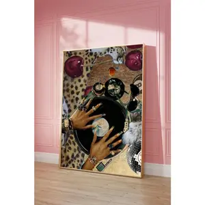 Black Woman Art, Black Girl Wall Poster, Fashion Girl Poster ,Leopard Poster, Vintage Music Poster, Abstract Art, Music Record Player Print
