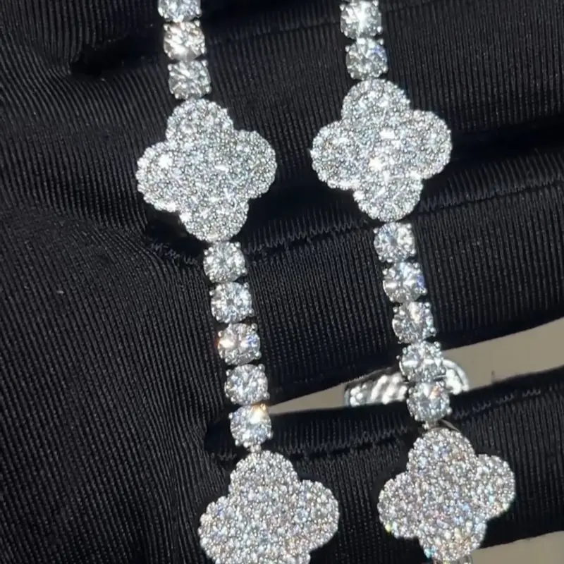 Clover Leaf Bracelet VVS Moissanite 925 Sterling Silver Passes Diamond Tester