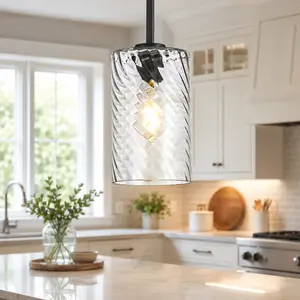 5.9in Pendant Light Twisted Glass, Single Cylinder for Kitchen Island, Over Sink, Dining Room&Bedroom