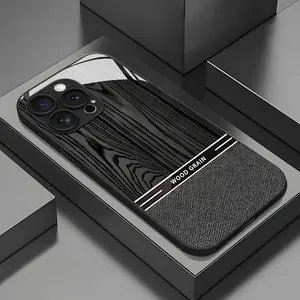 Premium Black Wood Grain Double Texture Tempered Glass Phone Case Shockproof Wear-resistant Protective Cover Suitable for iPhone 17 16, 15, 14, 13, 12, 11 Plus Pro Max