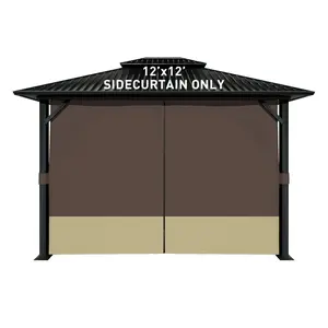 Aoodor Gazebo Curtain Replacement-Universal 4-Panel Sidewalls 12'x12', Patio Privacy Curtains with Double Zipper, UV Resistant (Curtain Only)