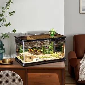 Aquarium starter kit, modern fish tank, Fishtank, transparent rectangular fish tank with lid - ABS material, medium/small size available. Suitable for freshwater fish, goldfish, and aquatic plants, modern and durable home decoration, easy to clean