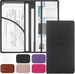 Premium Car Registration & Insurance Card Holder with Magnetic Shut, Vehicle Glove Box Car Organizer - For Documents, Cards, License (Black)