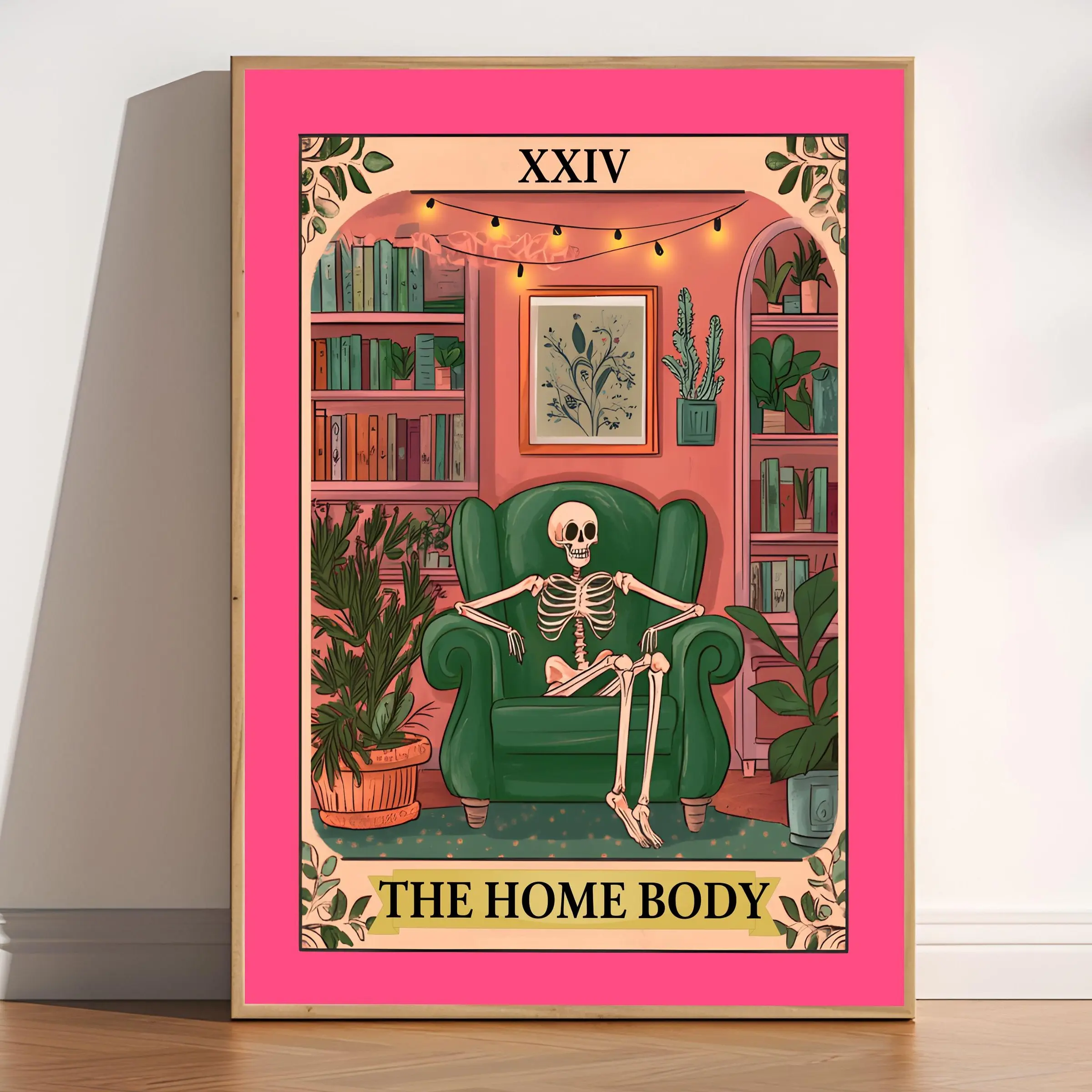The Homebody Tarot Card Posters, Aesthetic Tarot Print, Witchy Home Decor, Cozy Gothic Decor, Trendy Wall Art, Skeleton Print, Book Lover Gift