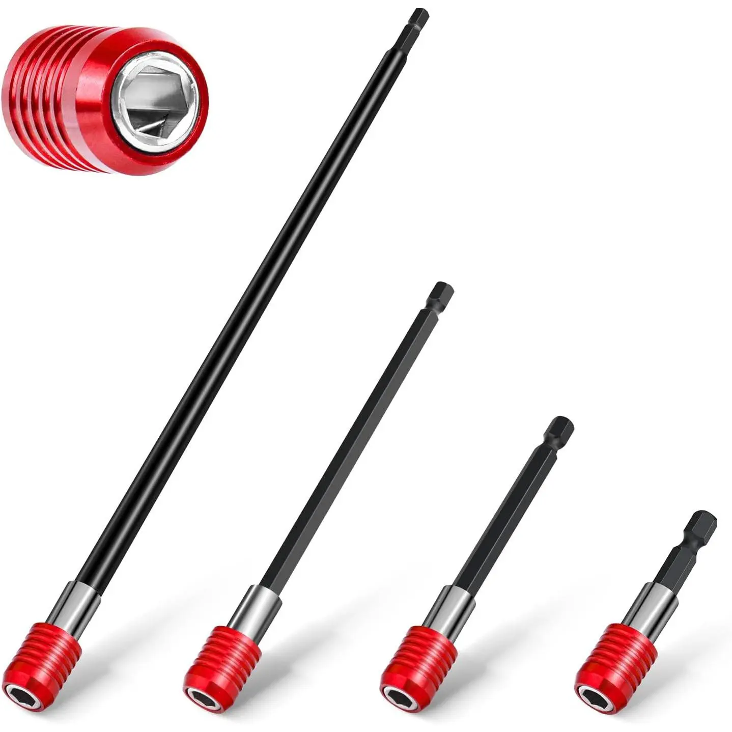 GJANSH Drill Bit Extension 2/4/6/12’’, Magnetic Bit Holder 4 Pcs, Drill Extension Bit Holder 1/4’’ Hex, Bit Holder for Impact Driver CR-V Steel Quick Release for Screwdriver Bit Nut Drill Socket,summervibes,fathersdaygift