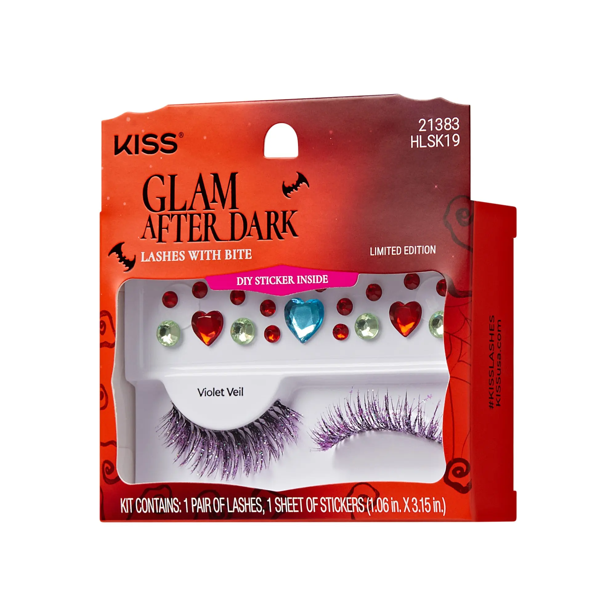 Kiss Halloween Decorated False Eyelashes & Gem Sticker - Violet Veil | 1 Pair, Strip Lashes, 9mm-12mm Kiss Halloween Decorated False Eyelashes & Gem Sticker - Violet Veil | 1 Pair, Strip Lashes, 9mm-12mm