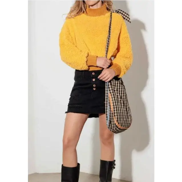 Fuzzy Mock Neck Turtle Neck Teddy Crop Sweater