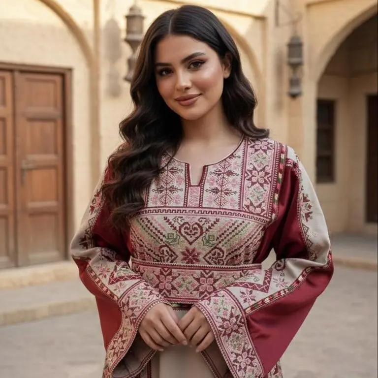 Royal Burgundy Tatreez Thobe Set (Thobe + Belt)