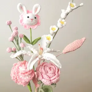 easter bunny crochet flower+crochet bouquet+handmade flower+forever flower+birthday gift+creative gift+Housewarming Present+graduation gift+beautiful flower+Bridal Shower Gesture + Marriage Proposal Gift+ Gift for Friends and Family Rose Decoration
