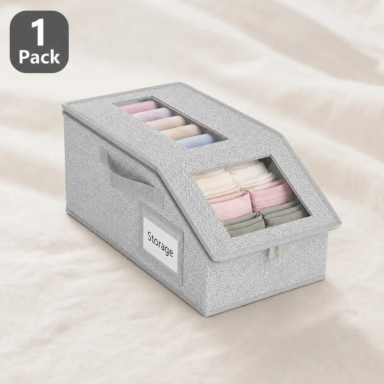 Foldable Closet Storage Organizer with Clear Window, Front Access, Stackable Design - Bedroom Under Bed Storage Bin for Underwear, Bras, Socks, Accessories