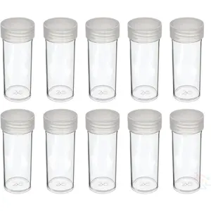 10 round clear plastic quarter coin storage tube holders with screw-on lids