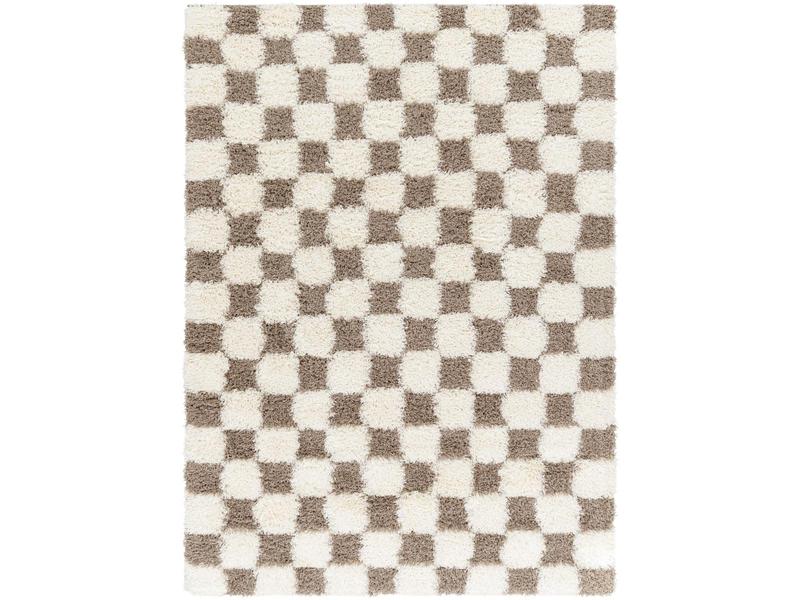 Livabliss USG2348-6796 Scandinavian Style High Pile Fluffy Tufted Indoor Area Rug, 6ft7in x 9ft6in, Machine-Made, Polypropylene Face, Cream & Brown, Durable Fuzzy Fabric, Distinctive Pattern, Living Room Home Decor Rug, High Pile Rug, Living Room Rugs