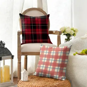 Plaid luxury Cushion Cover Summer Linen Pillow Case Breathable Eco-Friendly Natural Fabric Cushion Cover, Double-Sided Print Decorative Pillow Cover with Invisible Zipper, Durable Sofa Couch Pillowcase for Living Room Home Decor