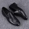 Men's Genuine Leather Cuban Retro Business Casual Footwear - Cowhide Craft Design, Round Toe, Lightweight, Anti-Slip Black Upper, Refined Feel, Trendy Look, Rubber Sole, Slip-On, Work Formal Genuine Leather Shoes