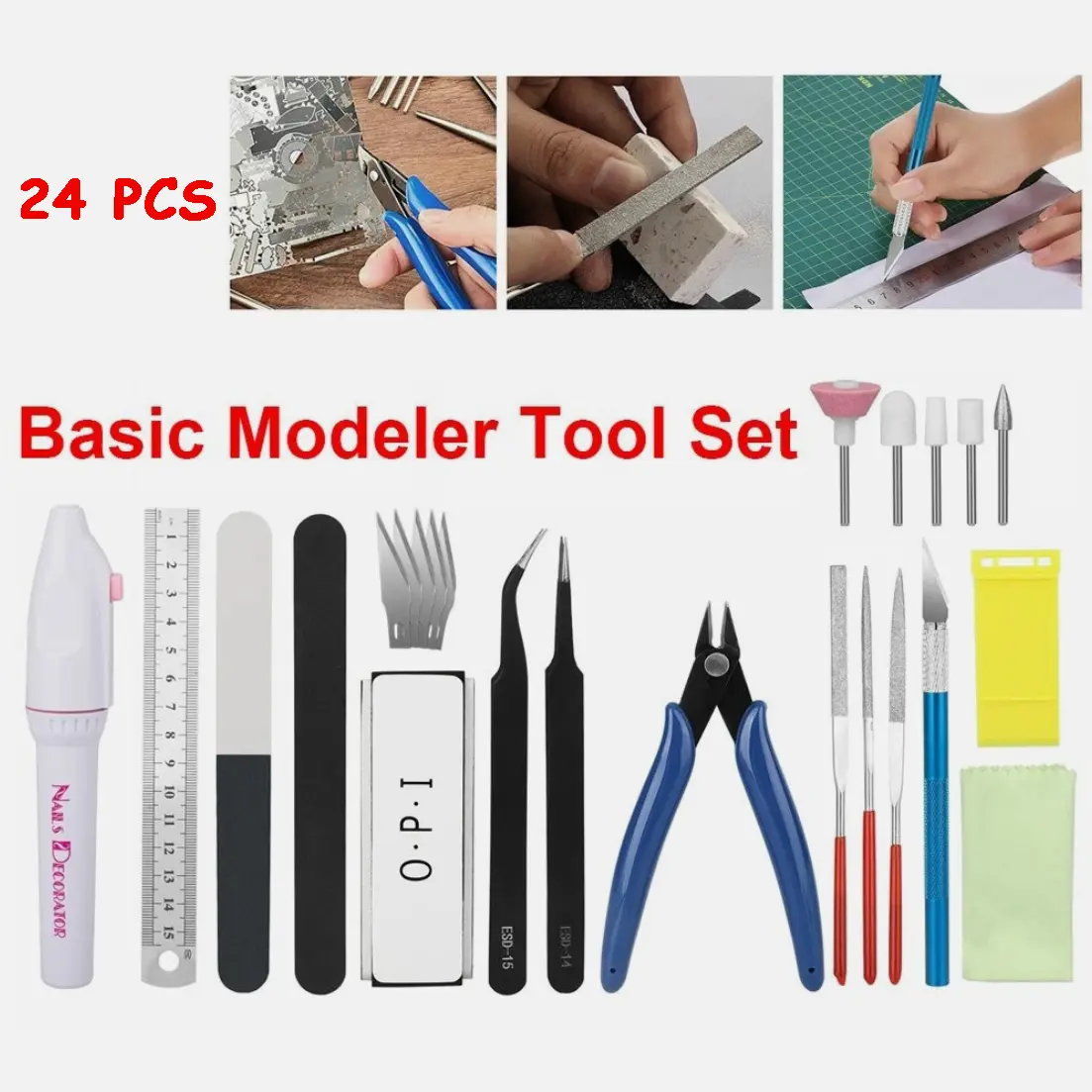 Modeler Tools Kit 24Pcs Basic Modeler Tool Set Premium Quality Plastic Tools for Gundam ...