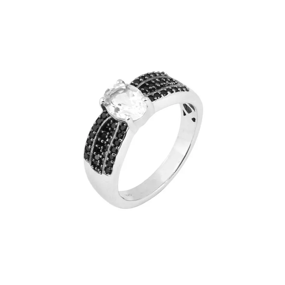 Affinity Gems Sterling Silver White Topaz & Black Spinel Ring