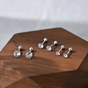 3pairs/set, hypoallergenic 316 stainless steel gold-plated four-claw twisted ball round synthetic cubic zirconia stud earrings, no need to remove while sleeping, convenient for ear piercing care.