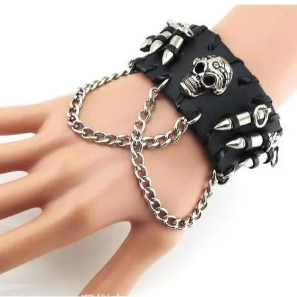 Punk Synthetic Leather Leather Metal Bracelet with Skulls and Bullets, Bracelet for Men & Women, Cosplay Bracelet,  Halloween Accessories, Music Festival