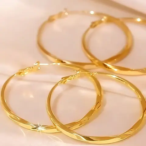 Women's 6cm Chunky Hoop & Stud Combo Earrings Set - Gold Aesthetic Metal Coating Costume Jewelry, Statement Earring, Chunky Jewelry for Casual Wear, Elegant Easter Gift for Ladies, Free Gift Inclusive