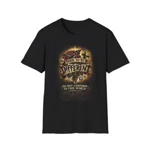 Born To Be Different graphic T-Shirt | Vintage rose, skull, rebellion quote