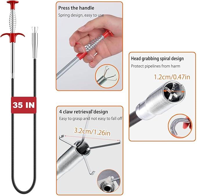 Ultra Flexible 78-inch Steel Wire Grab Claw Tool with 4 Mechanical Fingers for Hose Picking Assistance in Garbage Sinks Drainage Pipes & Toilets