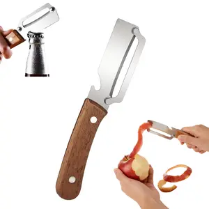 Vegetable Peeler and Bottle Opener Premium Stainless Steel Peeler with Wooden Handle  Kitchen Tool for Fruit Apple Potato Pumpkin Papaya Zucchini, Vegetable Peeler for Housework